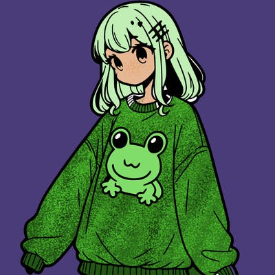 girl wearing frogging sweatshirt