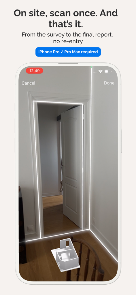 Visuary - The Smart Floor Plan - Smartphone interface scanning a room with LiDAR to create a 3D floor plan