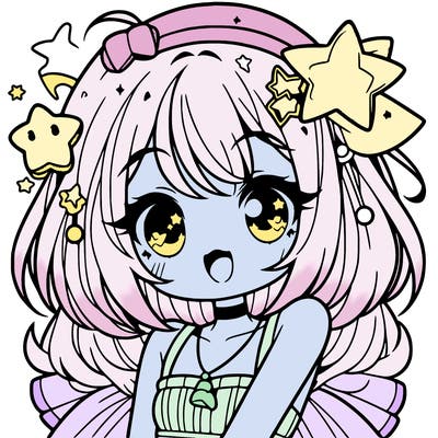 cute anime girl with star accessories