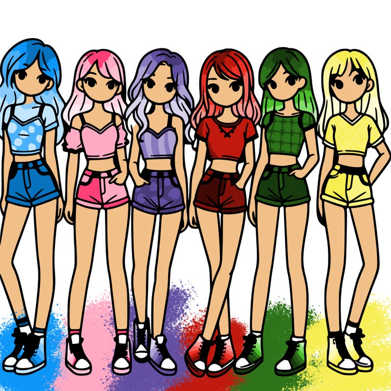 a group of girls wearing crop tops and shorts