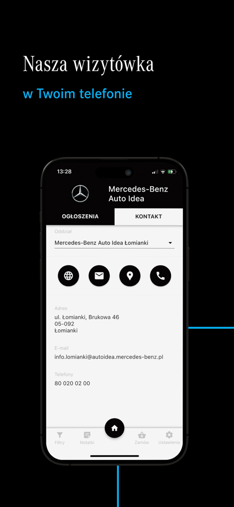 Mercedes-Benz Auto Idea - Mercedes-Benz Auto Idea app contact screen displaying dealership location address email and phone number