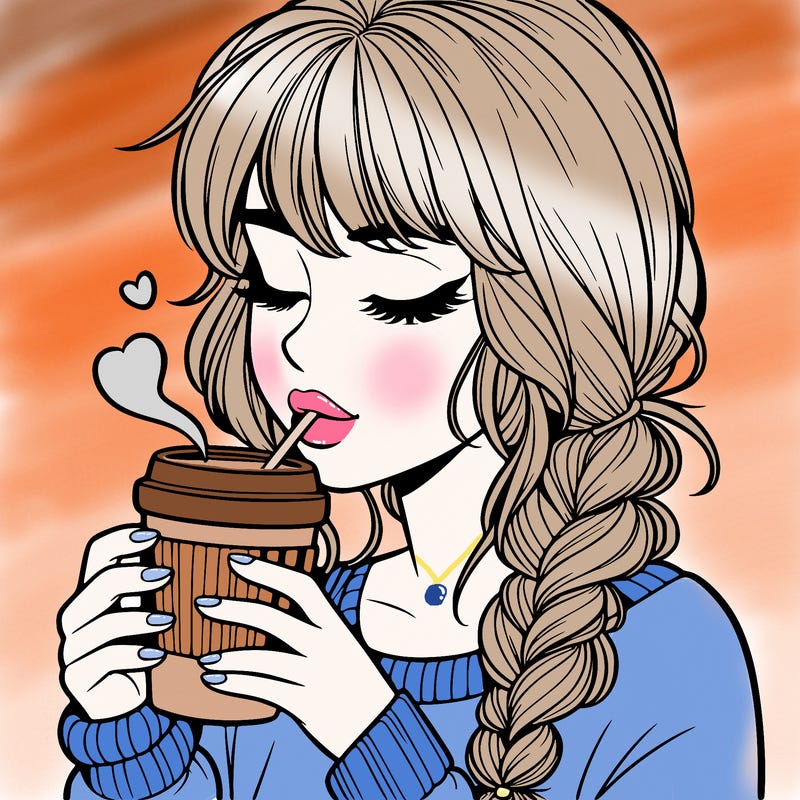 realistic girl drinking coffee
