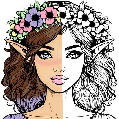 realistic female elf with flower crown