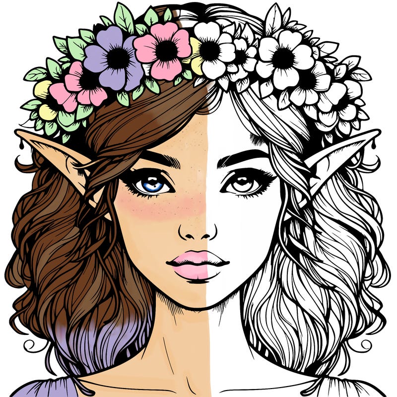 realistic female elf with flower crown