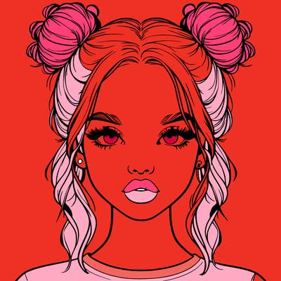 realistic girl with two buns in hair and lips