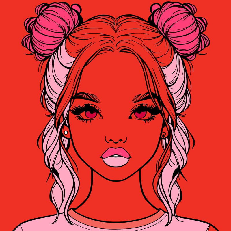 realistic girl with two buns in hair and lips