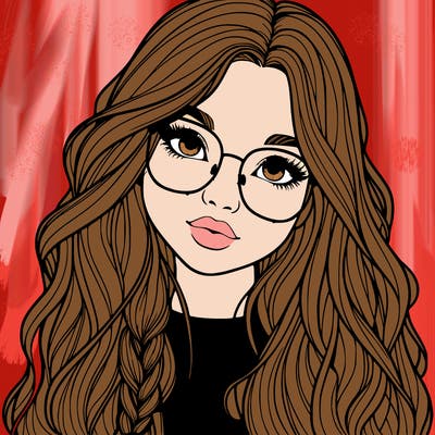 girl with long hair and freckles and glasses realistic