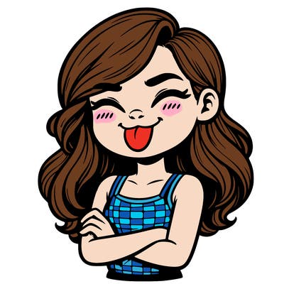 realistic girl crossing her arms and wearing a tank top with her tongue held out she has long hair