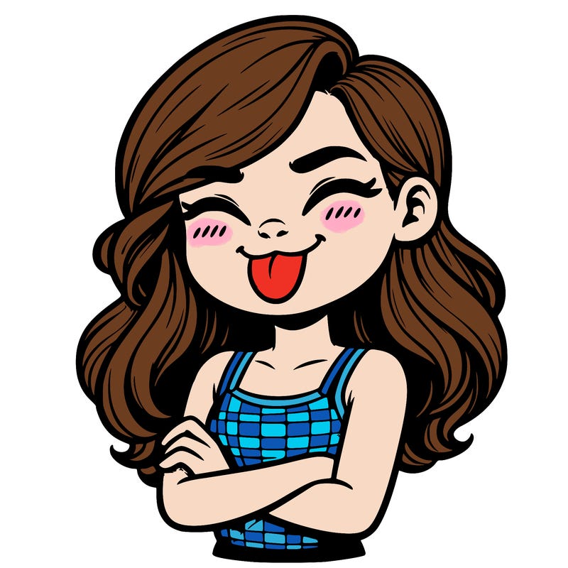realistic girl crossing her arms and wearing a tank top with her tongue held out she has long hair
