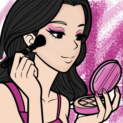 little girl putting on makeup