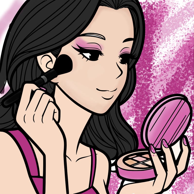 little girl putting on makeup