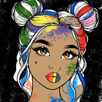 realistic girl with two buns on her hair and lips