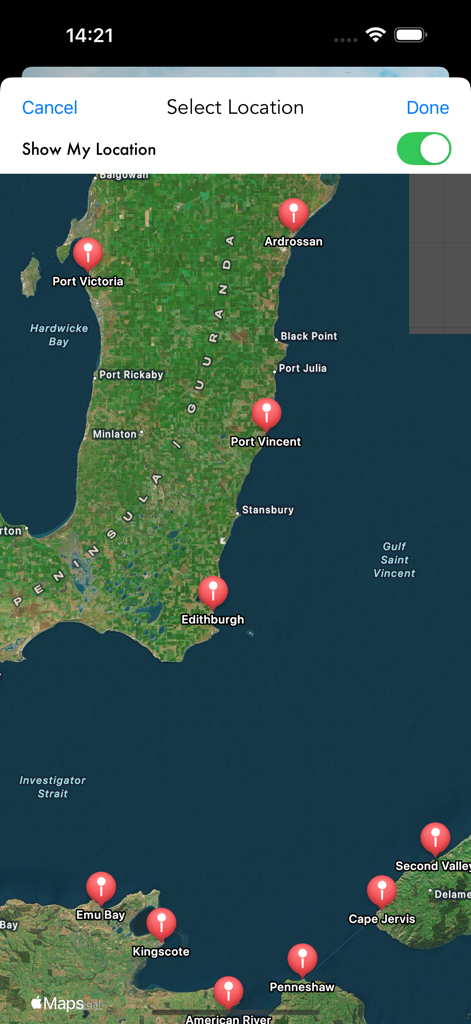 SA Tide Times - Map of South Australia showing locations for tide and weather data