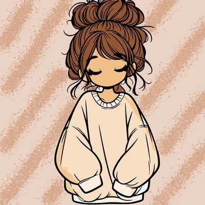 girl with baggy sweatshirt and messy bun