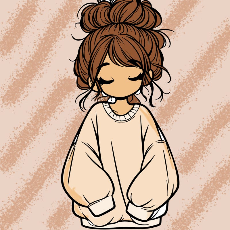 girl with baggy sweatshirt and messy bun