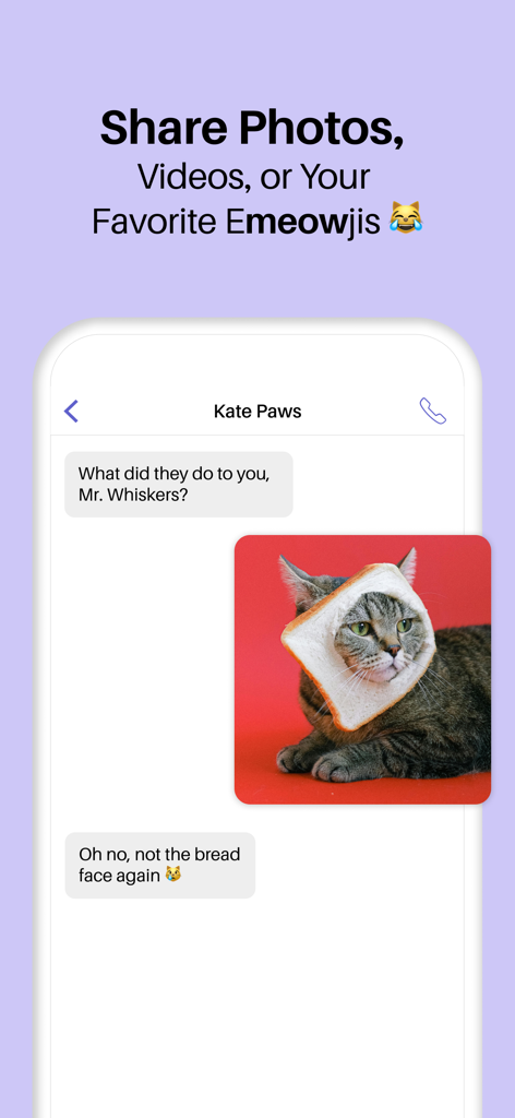 Pinger: Call Plus Texting App - Screenshot of Pinger app showing a chat interface with a shared cat photo and text messages