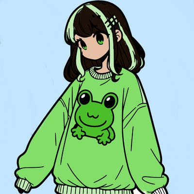 girl wearing frogging sweatshirt