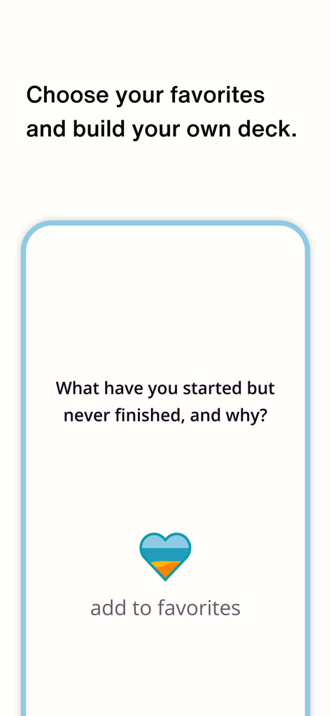 Ein Screenshot der Big Talk App, der eine Fragekarte und eine Schaltfläche zum Hinzufügen zu Favoriten zeigt.