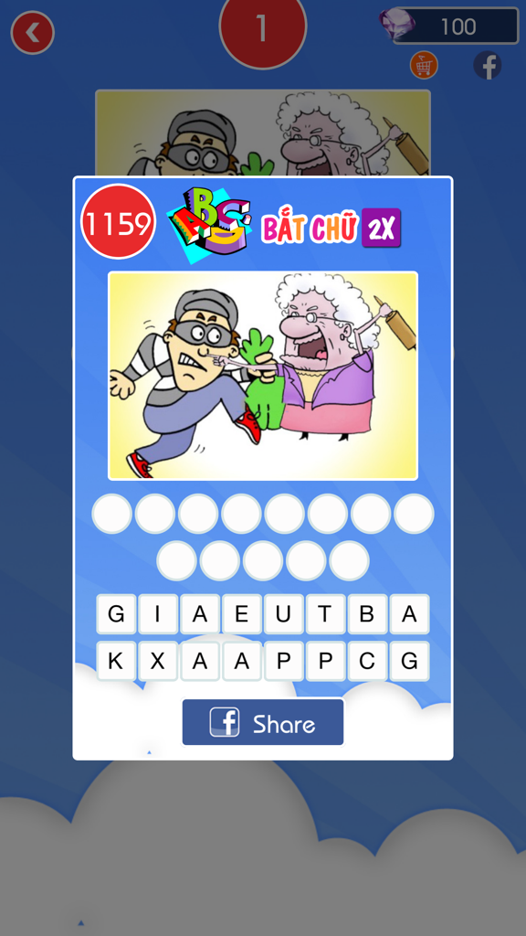 Bắt Chữ 2X  - Đuổi Hình Bắt Chữ Pro - Vietnamese word puzzle game screenshot showing a cartoon riddle and letter tiles
