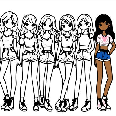 a group of girls wearing crop tops and shorts