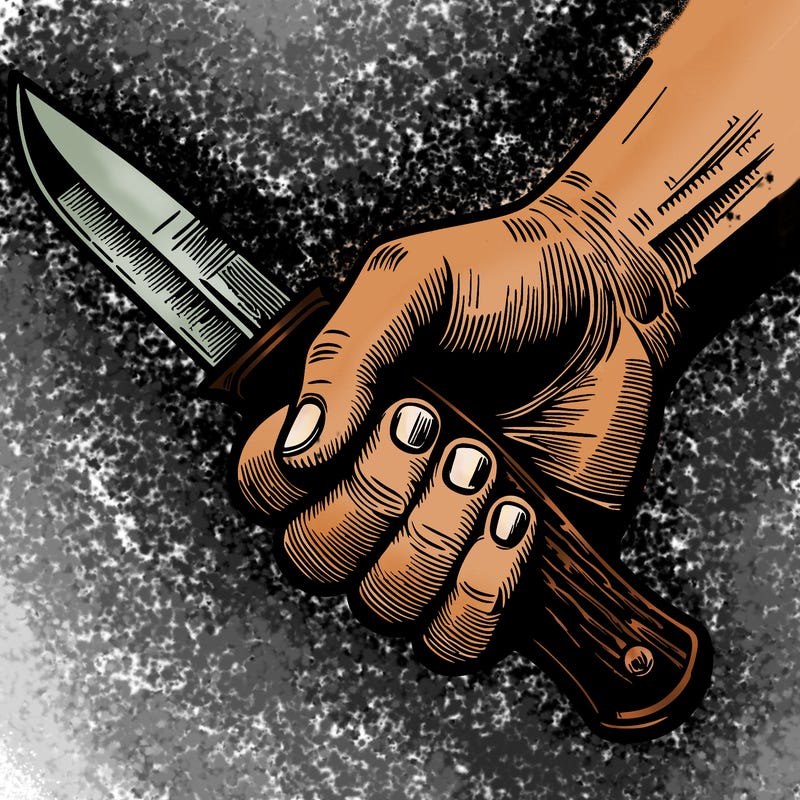 a hand holding a knife realistic