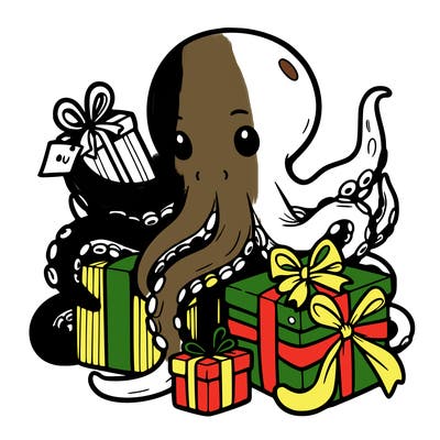 an octopus wrapping gifts