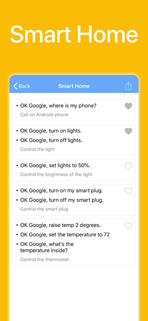 List of Google Assistant voice commands for controlling smart home devices like lights and thermostats