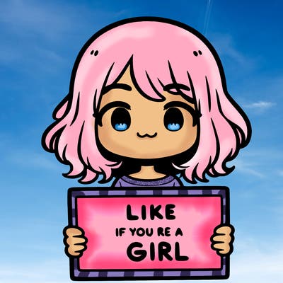 a cute girl holding a sign that says like if you’re a girl