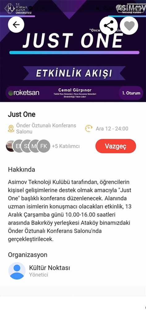 IKU PUMA - IKU PUMA mobile App-Bildschirm, der Details für eine Universitätskonferenzveranstaltung anzeigt