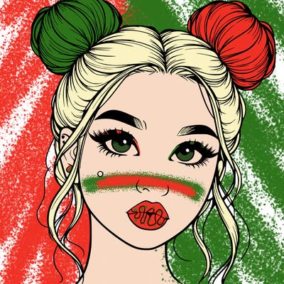 realistic girl with two buns on her hair and lips