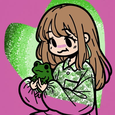 girl with long hair and a oversized shirt. and she is holding a frog