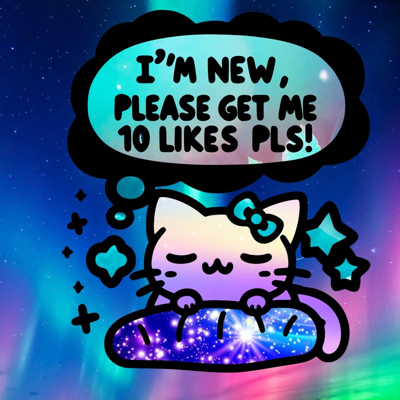 kitty taking a nap dream talking and saying "i'm new, please get me at least 10 likes pls!!"