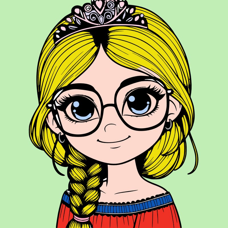 a girl with one braid and glasses who is a princess realistic