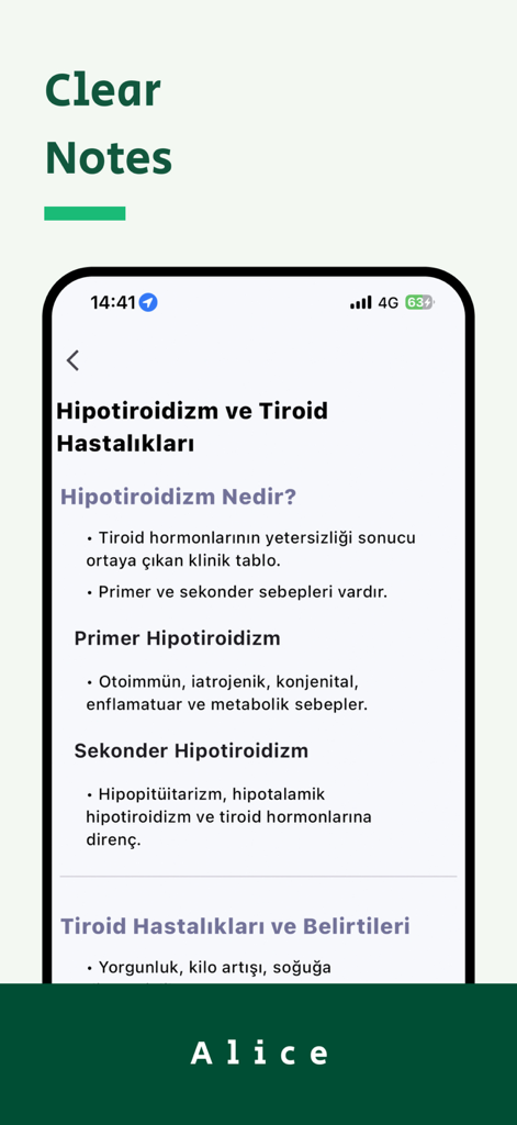 Alice: AI Note - Mind Map - Alice app interface displaying organized and structured lecture notes on a smartphone screen
