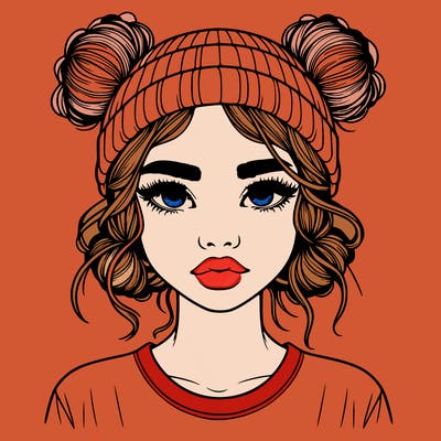 realistic girl with buns in her hair with a beanie on