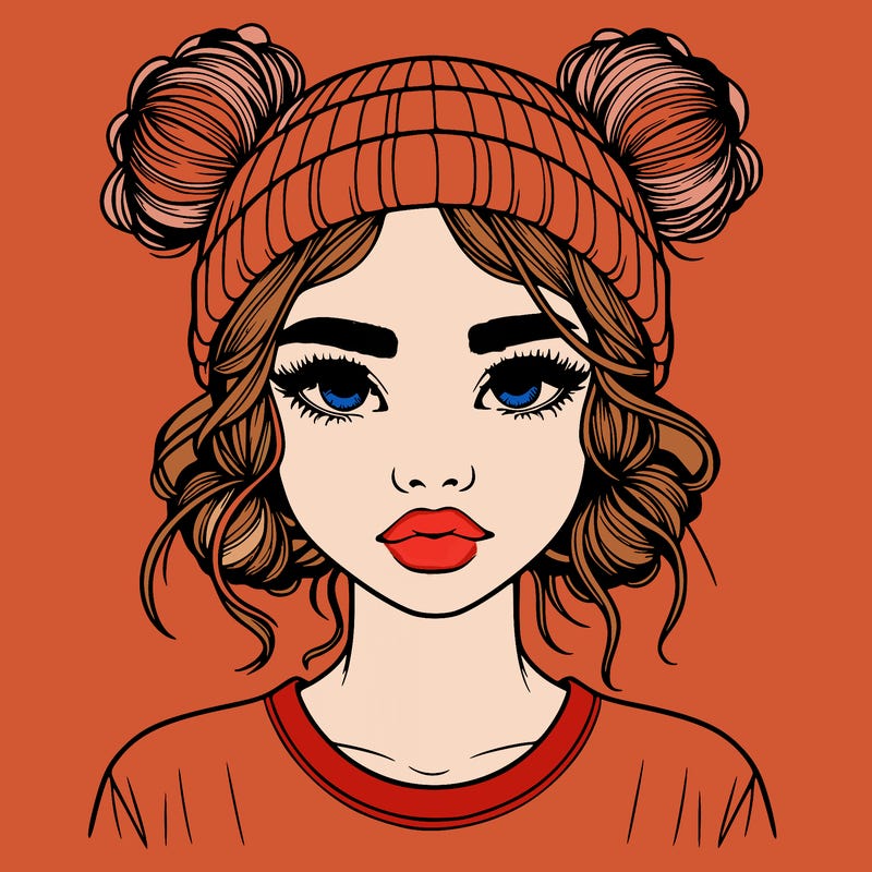 realistic girl with buns in her hair with a beanie on