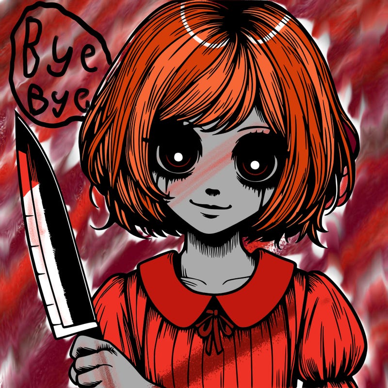 a creepy realistic girl with a knife