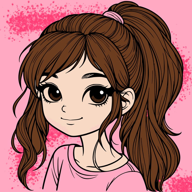 realistic girl with ponytail