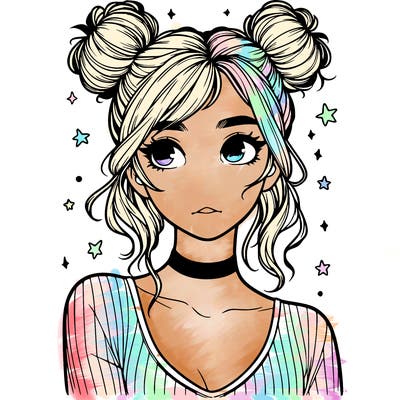 realistic girl with space buns
