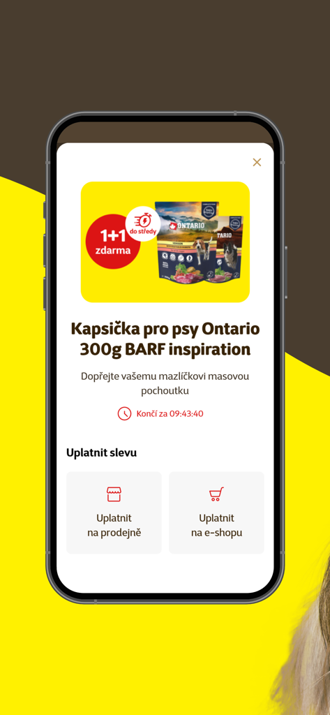 Super zoo - Captura de tela do aplicativo móvel mostrando um cupom de compre um e leve outro grátis para ração de cachorro da marca Ontario
