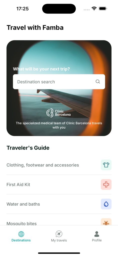 famba - Famba app traveler guide and destination search screen