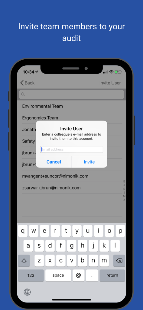 Nimonik - Inspect & Registers - Invite team members to a compliance audit via the Nimonik mobile app