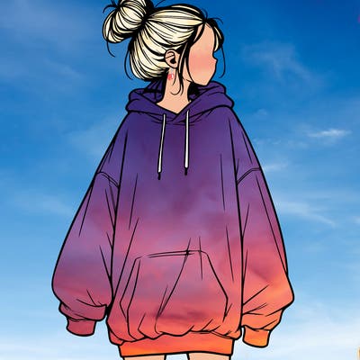 realistic girl with a oversized sweatshirt on and a bun