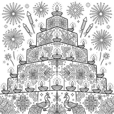 Immerse yourself in the festive spirit of Diwali with this stunning pyramid blocks coloring page. Adorned with beautiful rangoli designs, glowing diyas, and cheerful fireworks, it offers a truly radiant coloring experience.