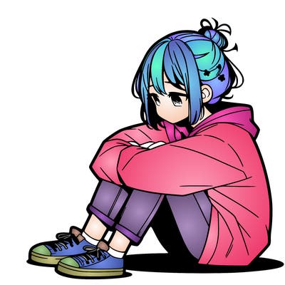 sad anime girl sitting alone