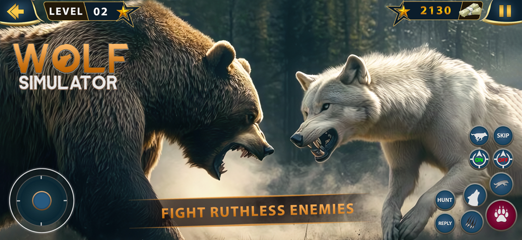 The Wolf Life Survival - A white wolf and a brown bear facing off in a forest battle.