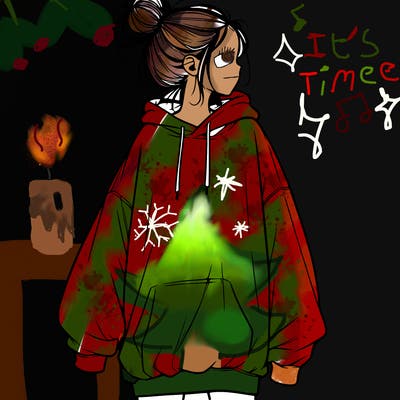 realistic girl with a oversized sweatshirt on and a bun