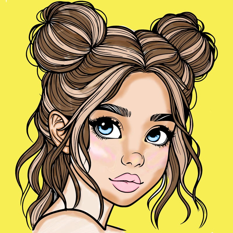 realistic girl with hair buns on her head