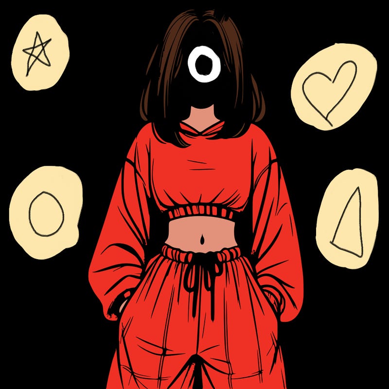 realistic girl faceless with baggy pants and a crop top