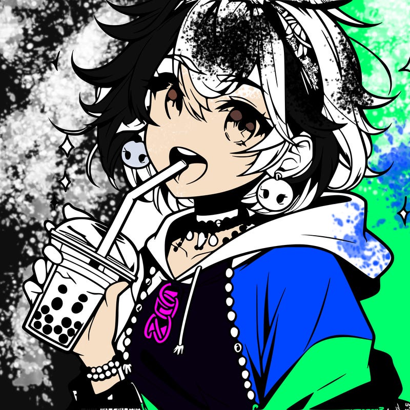 hot baddie anime girl drinking boba and biting the straw